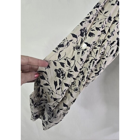 Style & Co 1x Beige wLeafy Navy Print and A Party In The Back! Button Up Blouse - Picture 7 of 9